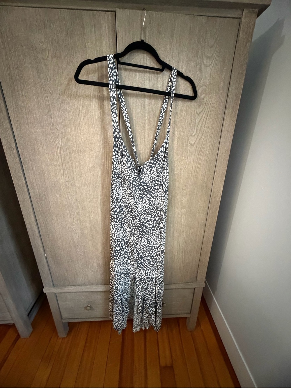 Blue and White Printed V-Neck Maxi Dress